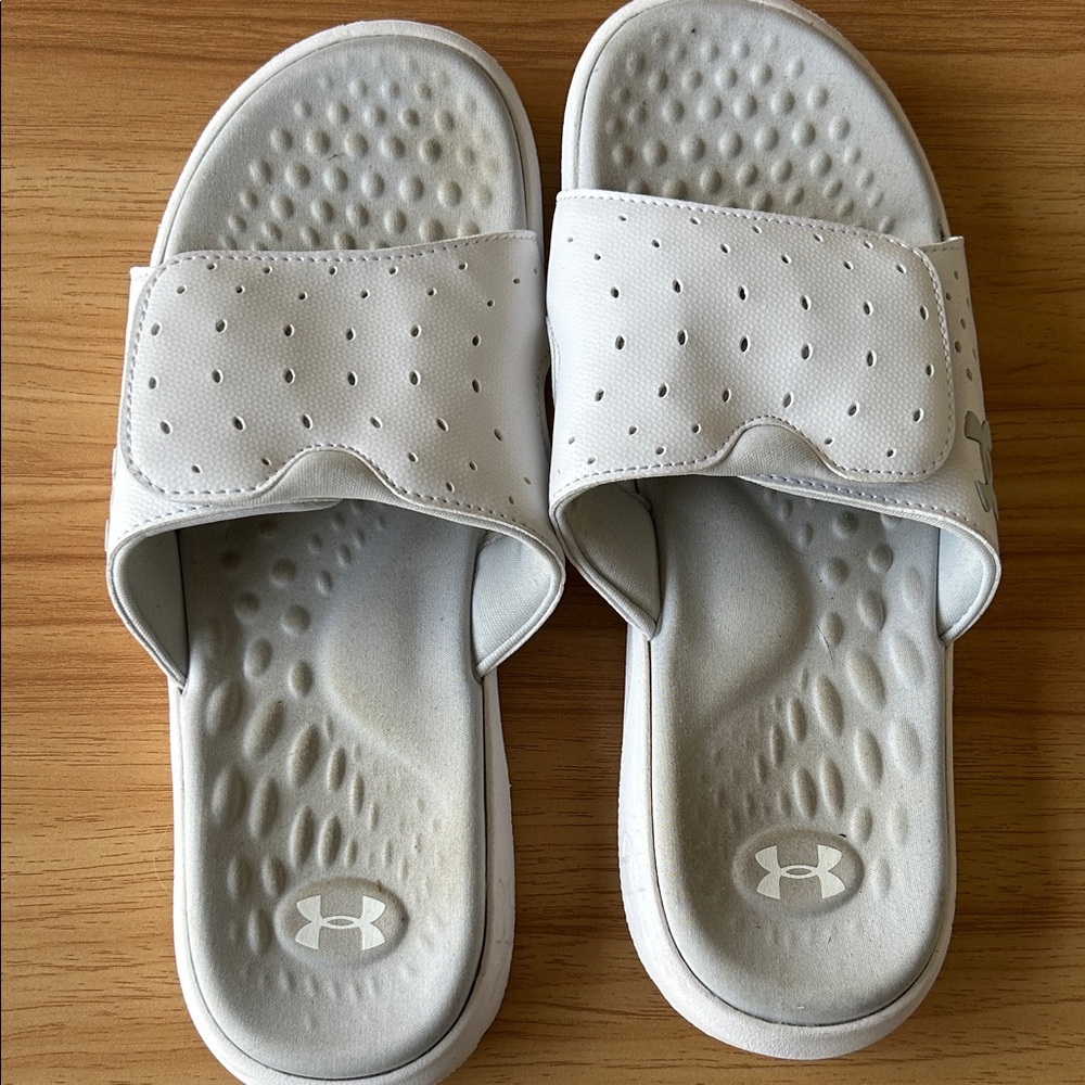 Under Armour white and Gray Slide Sandals